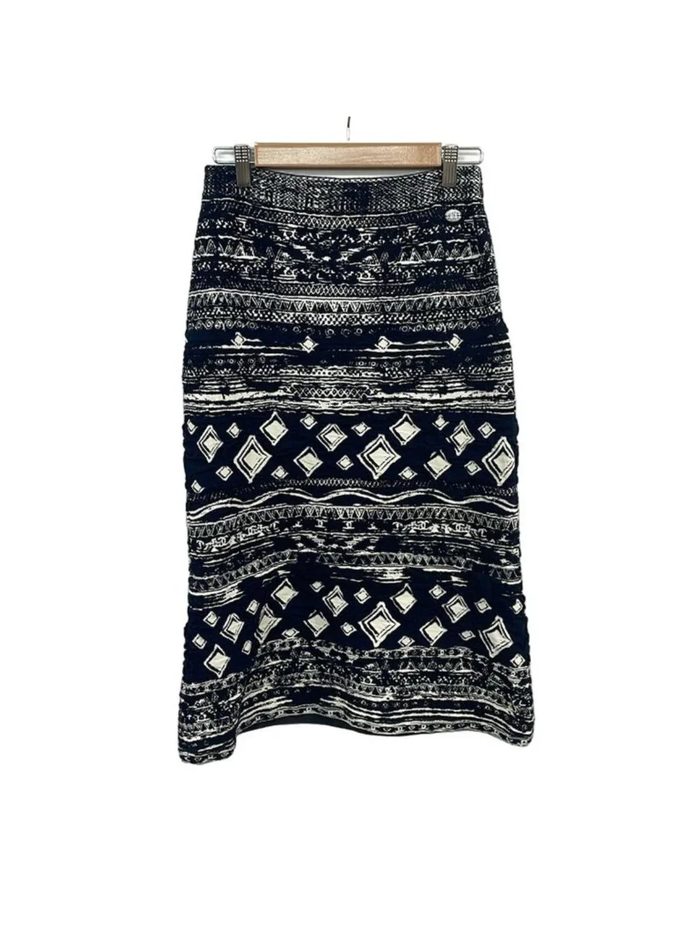 Chanel Long Skirt 36 S Ivory Dark Navy Waist Togo